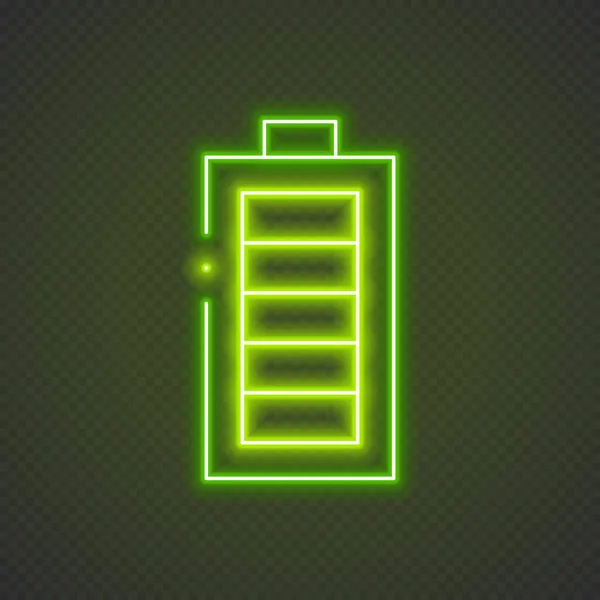 Glödande Neonbatteriikon Batteriladdningssignal Elektrisk Symbol Glödande Neon Vektorillustration — Stock vektor