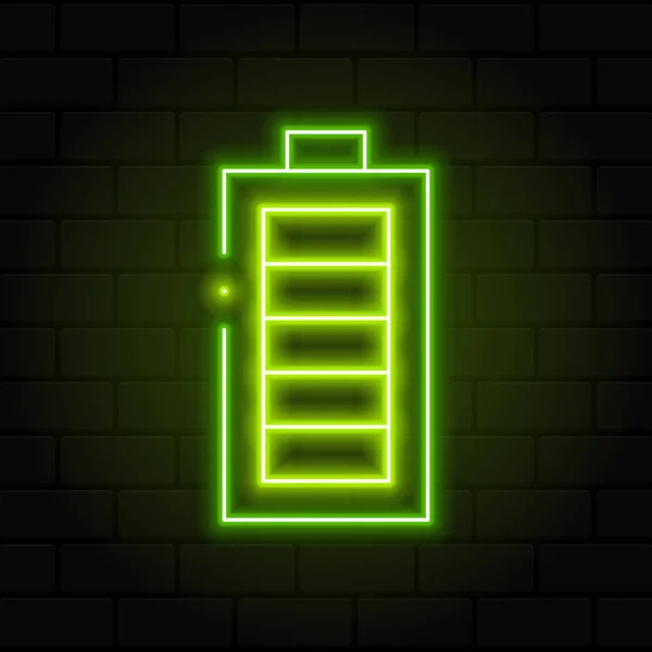 ネオン電池のアイコンを光る バッテリー充電パワーサイン 電気のシンボル ネオンが輝く ベクターイラスト — ストックベクタ