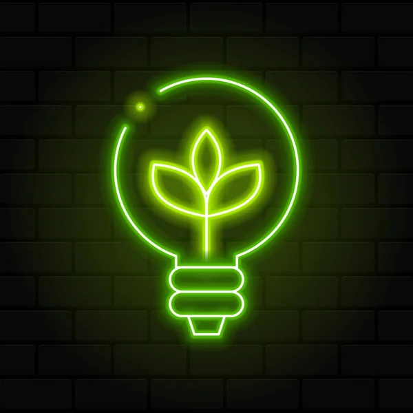 Leuchtende Leuchtstoffröhre Mit Blattsymbol Ökoenergiekonzept Alternatives Energiekonzept Leuchtendes Neon Vektorillustration — Stockvektor