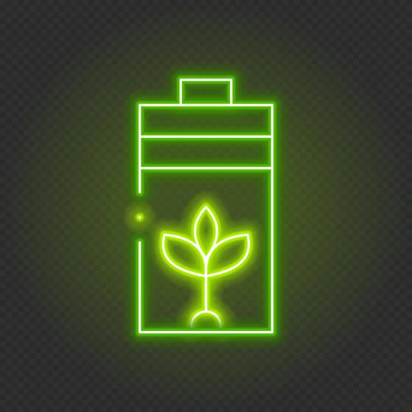 Leuchtendes Neon Line Öko Naturblatt Und Batterie Symbol Leuchtende Neon — Stockvektor