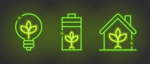 Žárovka Listem Baterií Ikona Ekologického Domu Technologický Koncept Zelené Energie — Stockový vektor