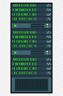 Sunucu rafı. Sunucu odası veri merkezi. Ağ sunucusu izole edildi. Düz dizaynlı sunucu. Vektör illüstrasyonu