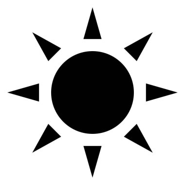 Güneş ikonu. Güneş simgesi. Hava tasarımı için güneş simgesi. Moda yaz sembolü. Vektör illüstrasyonu