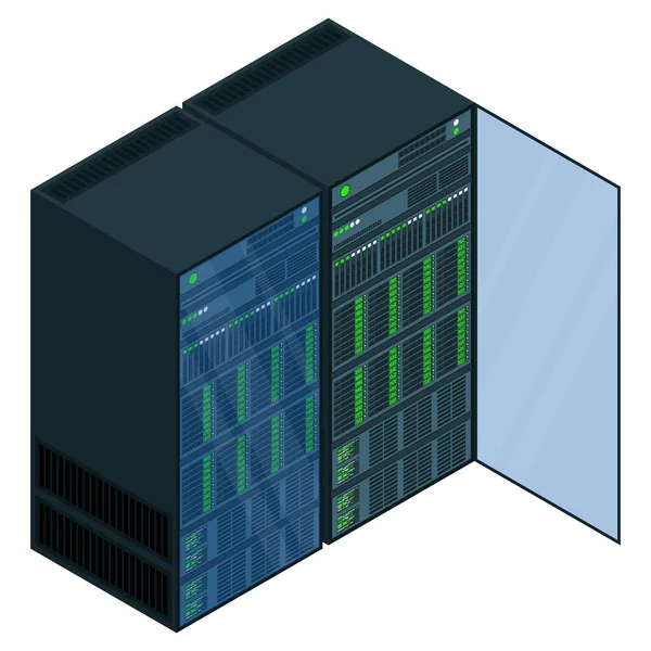 等距服务器 网络服务器室 3D计算机设备 存储数据库 等距技术 矢量说明 — 图库矢量图片