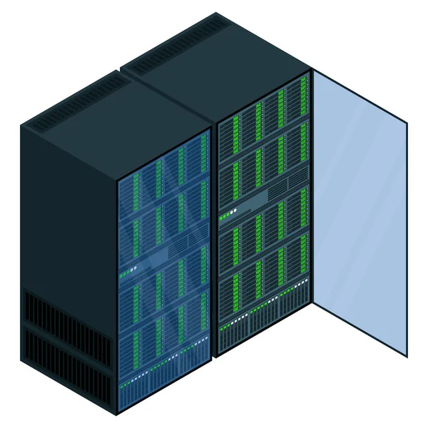 Server Isometrico Sala Server Rete Attrezzature Computer Database Tecnologia Isometrica — Vettoriale Stock