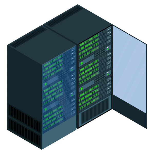 Isometrischer Server Netzwerk Serverraum Computerausrüstung Speicherdatenbank Isometrische Technologie Vektorillustration — Stockvektor