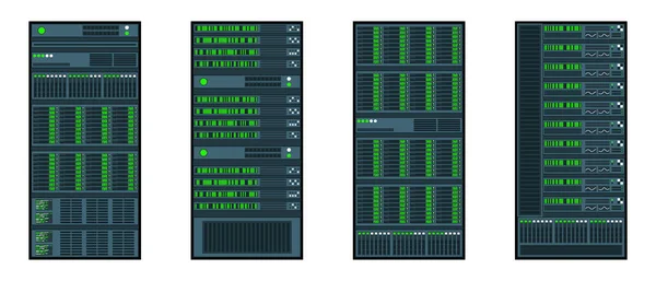 Set Aus Verschiedenen Serverschränken Server Schränken Rechenzentrum Serverraum Server Flacher — Stockvektor