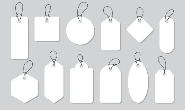 Étiquettes Prix Vierges Papier Blanc Étiquettes Cadeaux Différentes Formes Collection — Image vectorielle