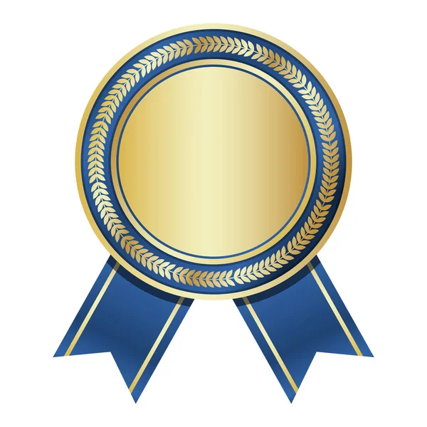 Золота Медаль Синьою Стрічкою Золотий Значок Синьою Стрічкою Золота Медаль — стоковий вектор