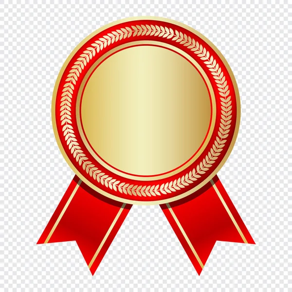 Золота Медаль Червоною Стрічкою Золотий Значок Червоною Стрічкою Порожня Золота — стоковий вектор