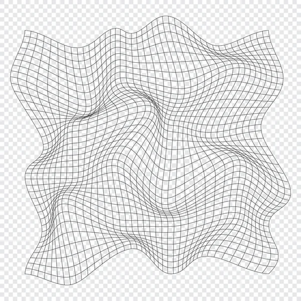 歪んだ正方形のグリッド ワイヤーフレーム波形状グリッド メッシュの質感をワープ 湾曲したメッシュ要素 ベクターイラスト — ストックベクタ