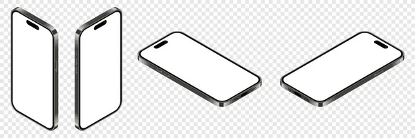 Mockup Smartphone Realistis Isometric Smartphone Set Ponsel Dengan Layar Kosong - Stok Vektor