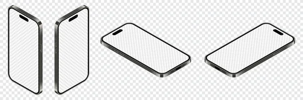 Mockup Smartphone Realista Conjunto Smartphones Isométricos Telefones Celulares Com Tela —  Vetores de Stock