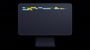 Bilgisayar programlama veya yazılım animasyonu geliştirme. Düz ekran 3D görüntüleme. 3D kodlama. 3D bilgisayar monitörü. Alfa kanalı ile şeffaf arkaplan
