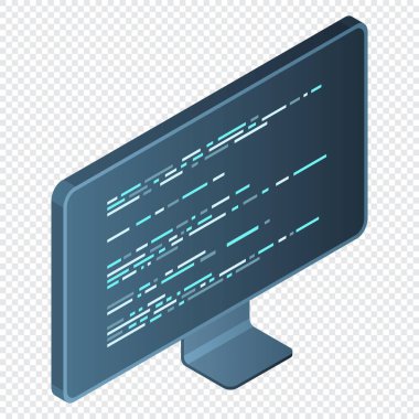 İzometrik monitör. Bilgisayar monitörü izometrik masaüstü. Modern monitör. Vektör illüstrasyonu