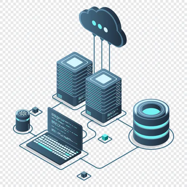 Cloud Technology Computing Concept Modern Cloud Technology Data Center Isometric — Vector de stock