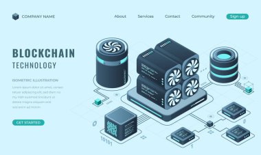 İznik engelleme teknolojisi iniş sayfası konsepti. Itrik kripto para birimi. Dijital teknoloji web sitesi iniş sayfası. Vektör illüstrasyonu
