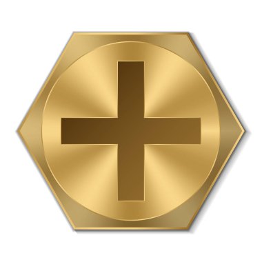 Altın altıgen cıvata başı. Gerçekçi metal vida. Üst görüşlü cıvata başı. Vektör illüstrasyonu