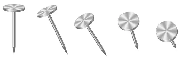 Realistische Metalen Nagels Spijkermetaal Realistische Set Metalen Pinnen Metallic Hardware — Stockvector