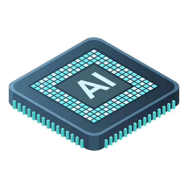 アイソメトリック人工知能チップコンセプト 人工知能コンセプト 未来型マイクロチッププロセッサ ベクトルイラスト — ストックベクタ