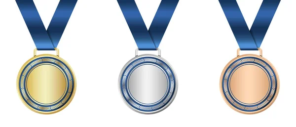 Medalla Oro Plata Bronce Conjunto Medallas Realista Premios Ganador Premio — Vector de stock
