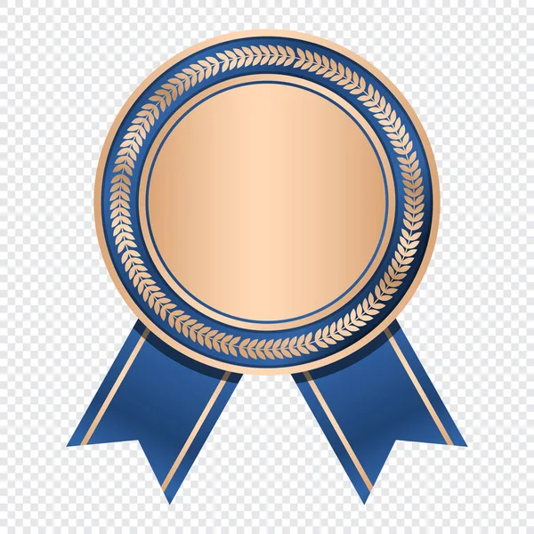 Medalha Bronze Com Fita Azul Distintivo Bronze Com Fita Azul — Vetor de Stock