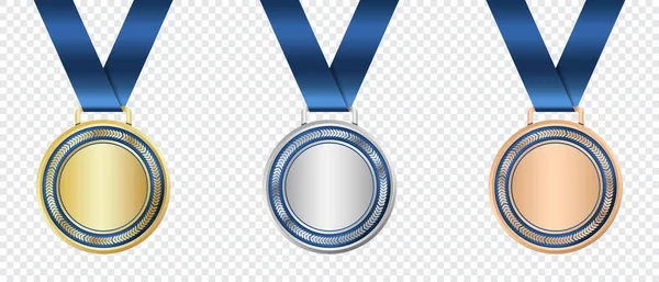 Goud Zilver Bronzen Medaille Realistische Medailleset Prijzen Voor Winnaar Prijs — Stockvector