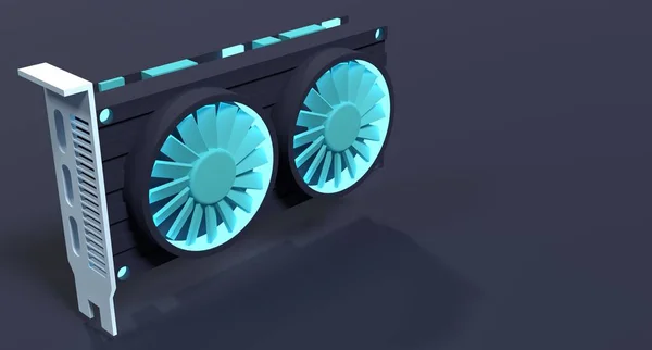 Dual fan graphics card. Computer component icon. 3D render video card. 3D rendering