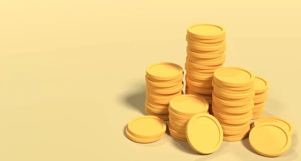 3D gold coins. Business investment. Growth calculate finance saving concept. Money growth gold coins. 3d rendering illustration