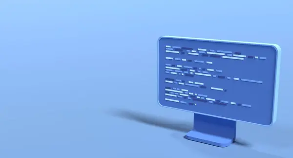 Computer programming or developing software. 3d rendering of flat monitor. Coding 3d render. 3d computer monitor. 3d render illustration