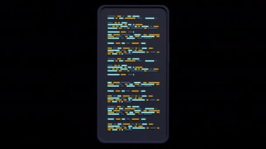 Üç boyutlu akıllı telefon animasyonu. Basit bir 3 boyutlu telefon. Akıllı telefon cihazı teknolojisi. Alfa ile şeffaf arkaplan