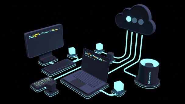 Animação Computação Tecnologia Nuvem Tecnologia Nuvem Moderna Conceito Isométrico Data — Vídeo de Stock