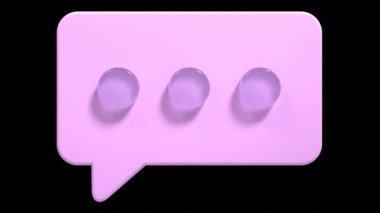 Üç boyutlu konuşma balonu animasyonu. Boş konuşma balonu. Sohbet 3D görüntüleme. Sosyal medya bilgilendirme simgesi. Kusursuz ve döngülü animasyon. Alfa kanalı ile şeffaf arkaplan
