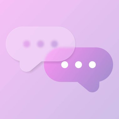 Sohbet cam morfizm tarzı ikon. Şeffaf cam sohbet. Mor gradyan ile sohbet simgesi