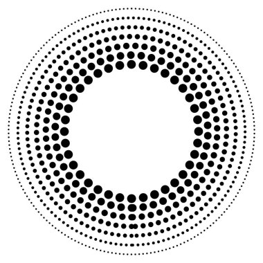 Yarım tonlu noktalar daire şeklinde. Dairesel yarım ton noktalı tasarım elemanları. Yuvarlak noktalı çerçeve. Çember noktaları