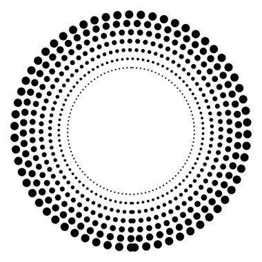 Yarım tonlu noktalar daire şeklinde. Dairesel yarım ton noktalı tasarım elemanları. Yuvarlak noktalı çerçeve. Çember noktaları