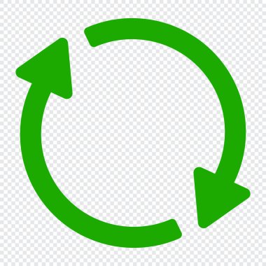 Sembol simgesini geri dönüştür. Yeşil geri dönüşüm veya geri dönüşüm okları simgesi. Vektör geri dönüşüm işareti