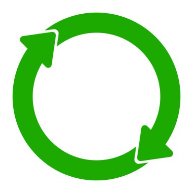 Sembol simgesini geri dönüştür. Yeşil geri dönüşüm veya geri dönüşüm okları simgesi. Vektör geri dönüşüm işareti