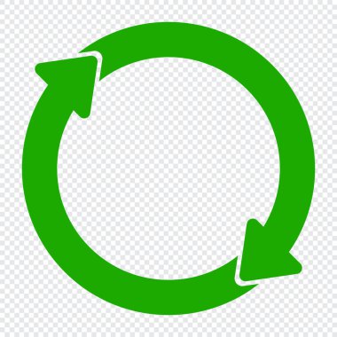 Sembol simgesini geri dönüştür. Yeşil geri dönüşüm veya geri dönüşüm okları simgesi. Vektör geri dönüşüm işareti