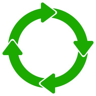 Sembol simgesini geri dönüştür. Yeşil geri dönüşüm veya geri dönüşüm okları simgesi. Vektör geri dönüşüm işareti