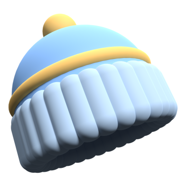 Kış şapkası 3D resim çizimi. Gök mavisi şapka izole edilmiş. Fasulye şapka ikonu 3D görüntüde. 3d resimleme