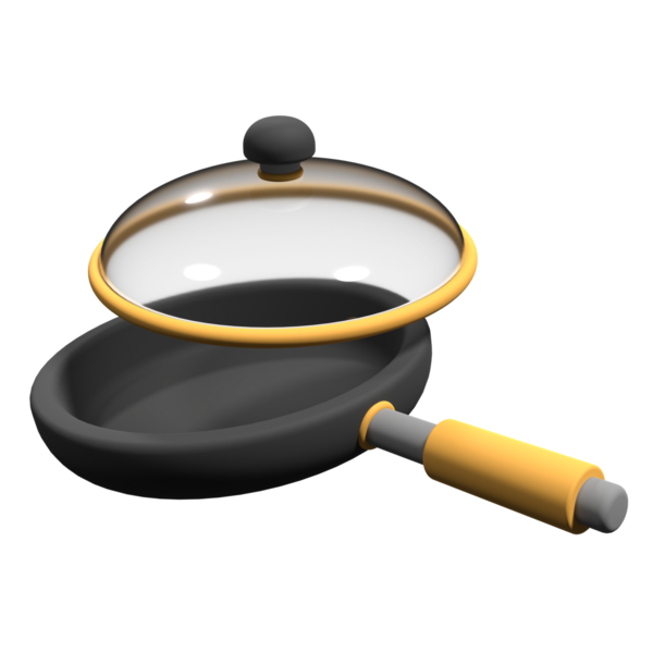 Şeffaf arkaplanda tava 3 boyutlu resimleme. 3D kızartma tavası alet ikonu. 3d resimleme