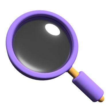 3D magnifying glass. Finding or searching business ideas concept. Cartoon big magnifying glass lens. Search icon. 3d rendering