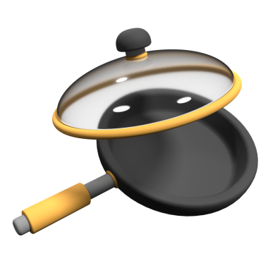 Şeffaf arkaplanda tava 3 boyutlu resimleme. 3D kızartma tavası alet ikonu. 3d resimleme