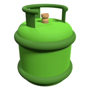 Gaz silindiri 3D render tasarımı. Yeşil yakıt deposu. Ekoloji ve çevre ikonu. 3d resimleme