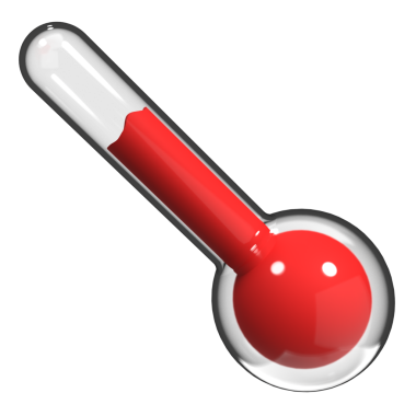 Termometrenin 3 boyutlu görüntüsü. Üç boyutlu cam termometre. Kırmızı termometre simgesi. 3d resimleme