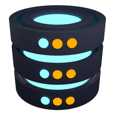 Veritabanının 3 boyutlu görüntüsü. Veritabanı sunucusu 3d render simgesi. Ağ ve veritabanı. Bilgisayar teknolojisi. 3d resimleme