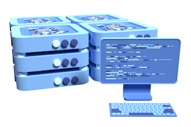 Sunucuları olan bulut veri merkezi. Bilgisayar teknolojisi. Ağ ve veritabanı. Modern sunucu rafı. 3d resimleme