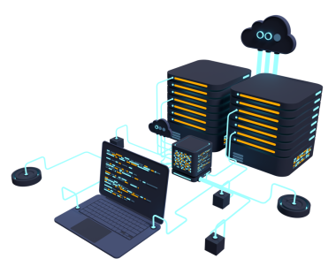 Bilgisayar teknolojisi 3 boyutlu illüstrasyon. Büyük veri merkezinin hesaplanması. Bulut hesaplama. Çevrimiçi aygıtlar bilgiyi yükler ve indirir. Modern üç boyutlu illüstrasyon. 3B görüntüleme