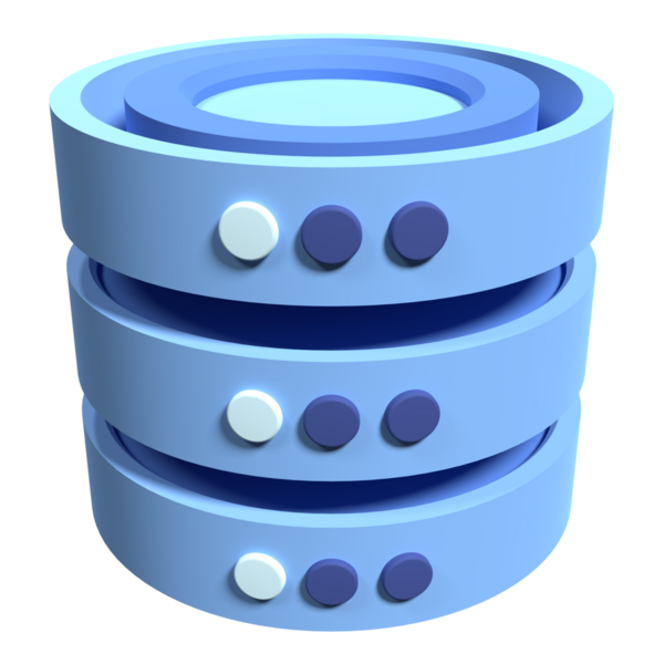 Veritabanının 3 boyutlu görüntüsü. Veritabanı sunucusu 3d render simgesi. Ağ ve veritabanı. Bilgisayar teknolojisi. 3d resimleme